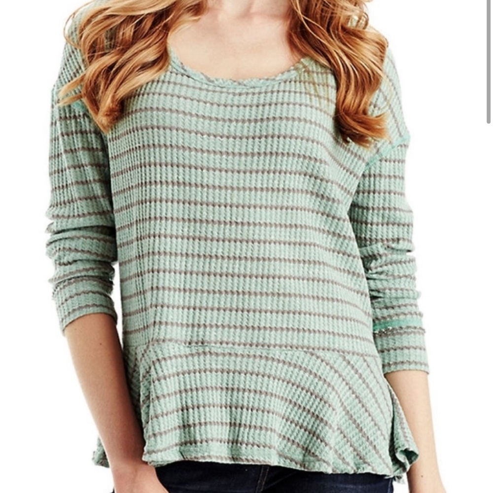 Free People Green Auntie Em Stripe Peplum Thermal